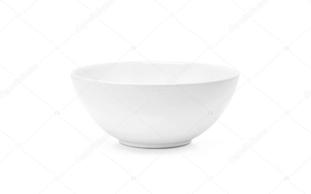 white ceramic bowl or deep dish simple kitchenware isolated on white background with clipping path