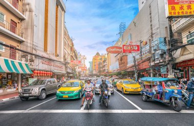 China Town, Bangkok Tayland - 12 Mayıs 2018: Rating Yaowarat Road, Yaowarat Çin Kültür Sanat ve binaların Bangkok ünlü dönüm noktası biridir