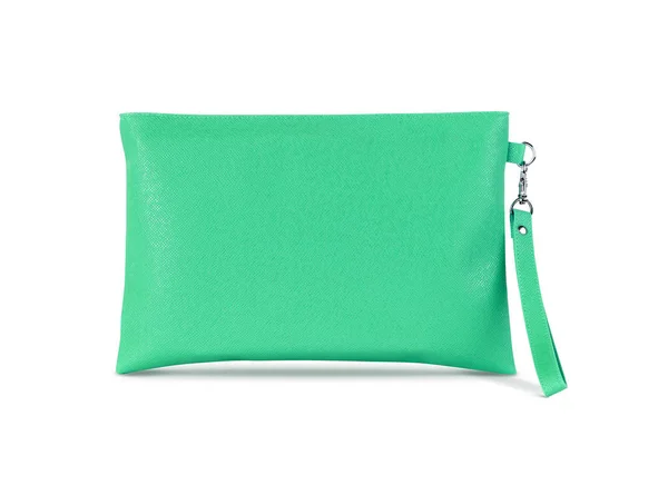 Leere Grüne Lederhandtasche Mit Premium Griff Isoliert Auf Weißem Hintergrund — Stockfoto