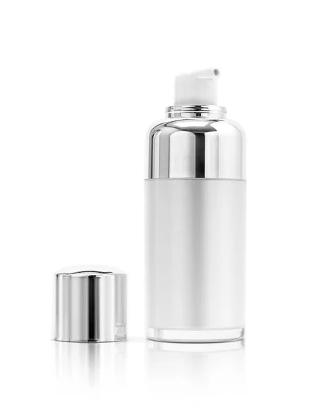 Blank Cosmetic Packaging Serum Bottle Silver Cover Isolated White Background — Stock Photo, Image