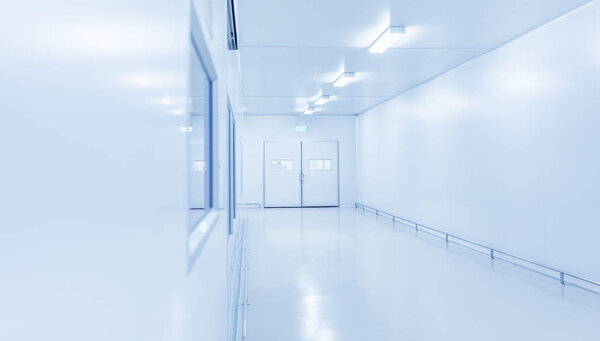 modern interior of science laboratory or industry factory background with gateway and bright fluorescent light