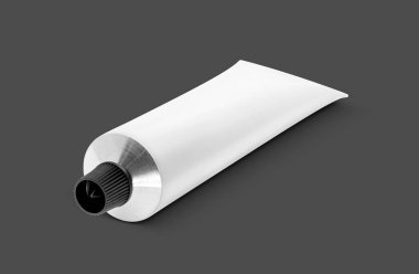 boş ambalaj beyaz diş macunu ya da izole kırpma yoluyla ürün tasarımı için hazır gri arka plan üzerinde kozmetik krem tüp