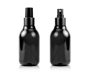 boş ambalaj siyah kozmetik serum püskürtülen ilaç şişe izole kırpma yoluyla ürün tasarım mockup için hazır beyaz arka plan üzerinde