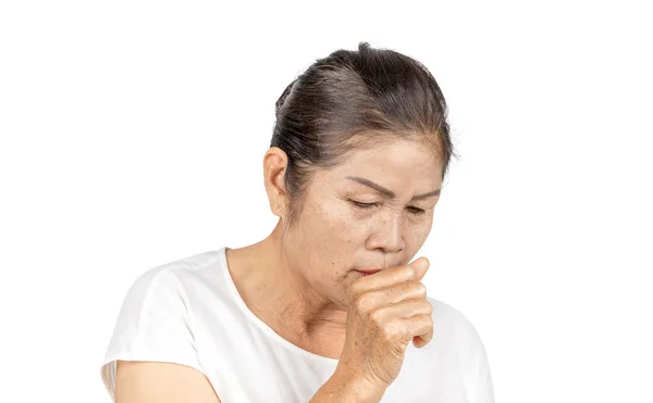 Old Asian Woman Wrinkle Freckle Coughing Bronchitis Asthma Healthy Medical — Stock Photo, Image