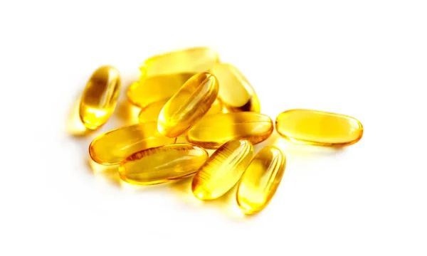 Tobolky Rybí Olej Doplnit Vyšší Vitamínů Omega Selektivní Fokus Izolovaných — Stock fotografie