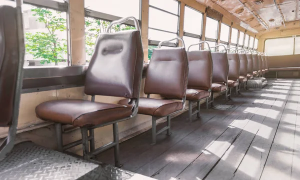 Tomt Lädersäte Inne Vintage Auto Bussen Bangkok Metropol Thailand Transport — Stockfoto