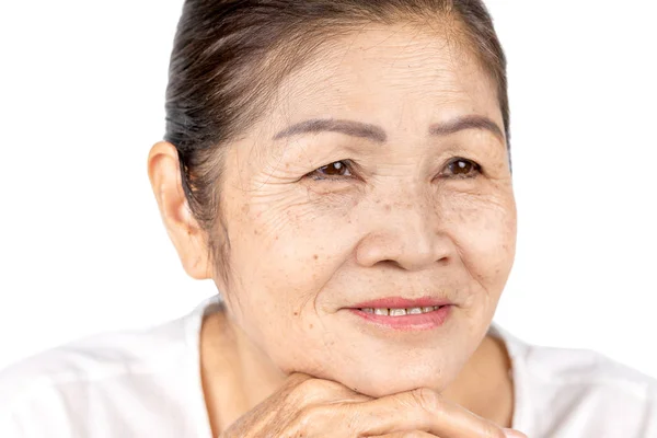 Kindness smile elderly woman portrait isolated on white background — Stock Photo, Image