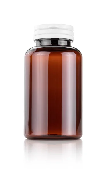Embalagem em branco garrafa de plástico marrom para suplemento ou produtos vitamínicos — Fotografia de Stock
