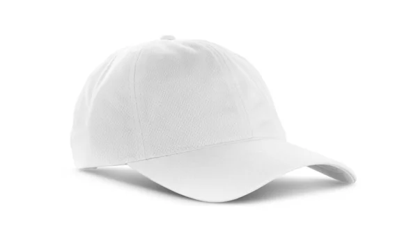 Bílá plátno textilie čepice izolované na bílém pozadí — Stock fotografie