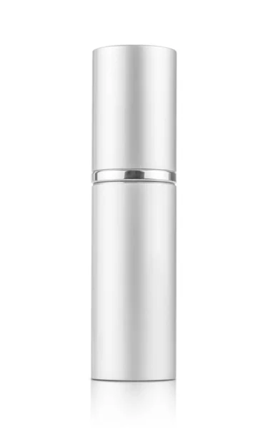 Silver spray tube for cosmetic product design mock-up — Stock Photo, Image