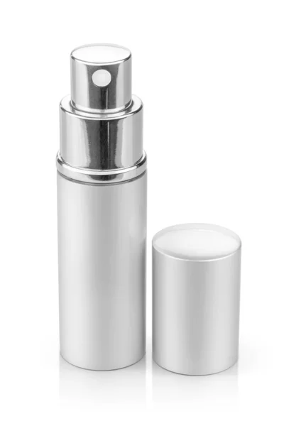 Silver spray tube for cosmetic product design mock-up — Stock Photo, Image