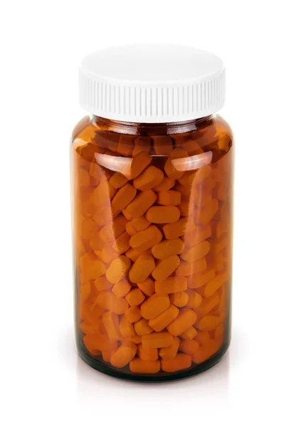 Garrafa de vidro marrom para vitamina ou suplemento produtos design mock-up — Fotografia de Stock