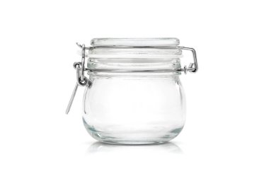 Beyaz arka plan üzerinde izole mutfak eşyaları için şeffaf cam kavanoz