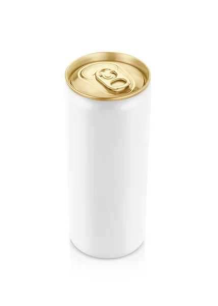 White tin can with golden top for drink beverage product design mock-up — Stock Photo, Image