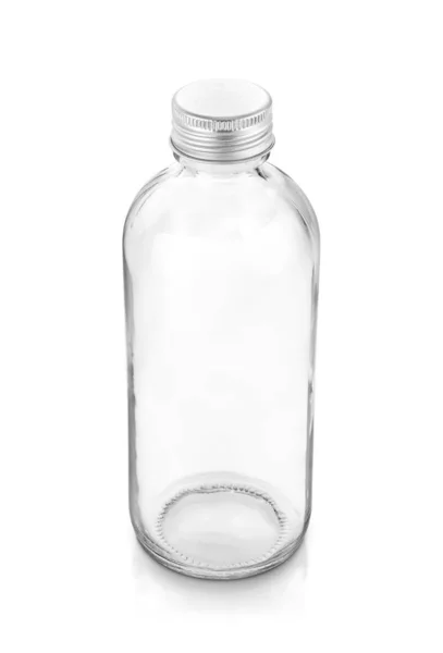 Порожня упаковка прозора скляна пляшка для напоїв або дизайну лікарського засобу макет — стокове фото
