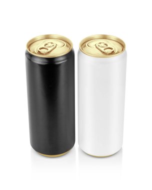 siyah ve beyaz tin kutu içecek ürün tasarımı mock-up için altın üst