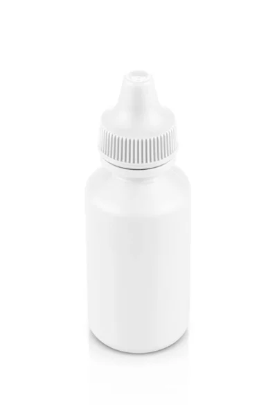 白い背景に隔離された白いプラスチック製の目のドロッパーボトル — ストック写真