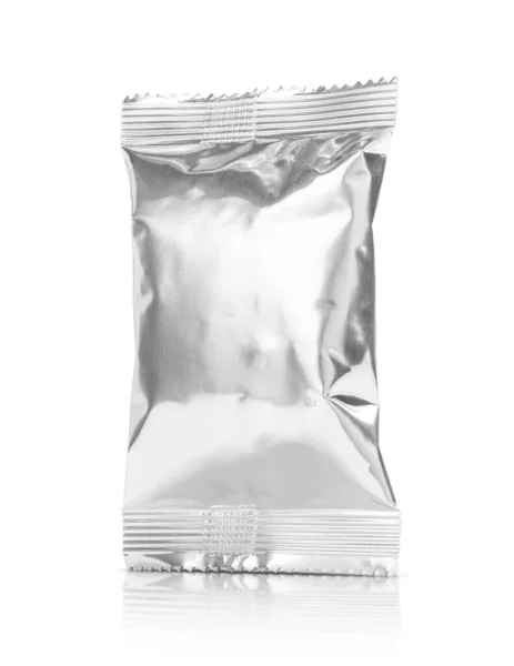 Embalagem Branco Folha Alumínio Lanche Bolsa Para Projeto Produto Mock — Fotografia de Stock