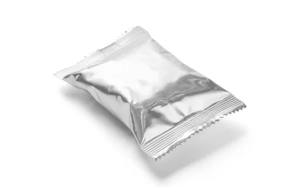 铝箔小袋空白包装产品设计模型 在白色背景下与剪切路径隔离 — 图库照片