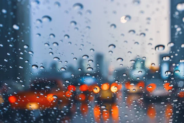 Driving Car Metropolis Road Trafic Jam Raindrop Wind Shield Rainy — Stock Photo, Image
