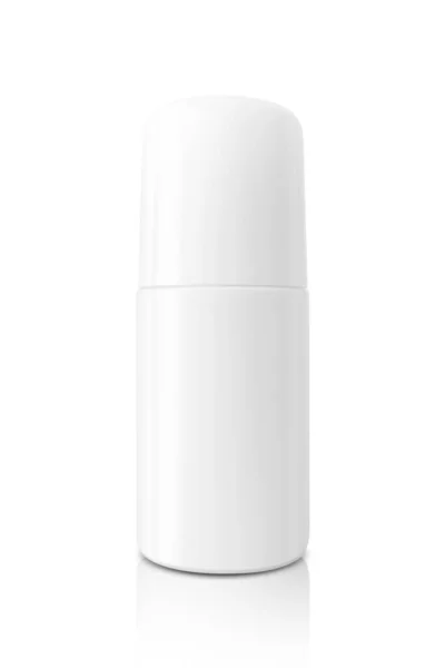 白い背景にクリッピングパスで隔離された消臭剤の製品設計のためのブランク包装白いロールオンボトル — ストック写真
