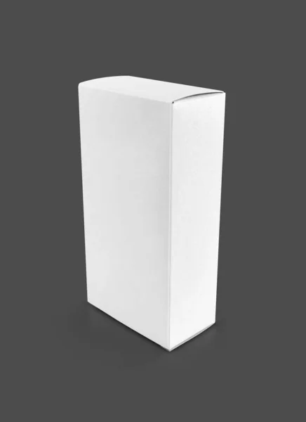 Пустая Упаковка Коробка Белой Бумаги Дизайна Продукта Макет Изолирован Сером — стоковое фото