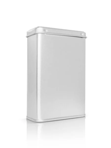 Embalagem Branco Caixa Metálica Prata Para Design Produto Premium Mock — Fotografia de Stock