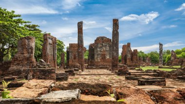 Ayutthaya Tarih Parkı 'ndaki antik arkeolojik alan, Ayutthaya ili, Tayland. UNESCO Dünya Mirası