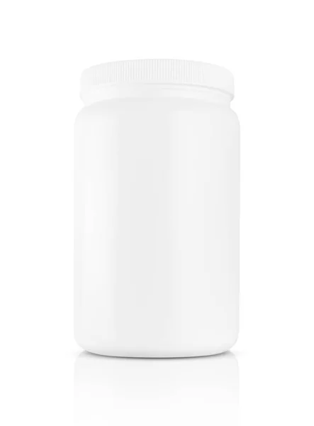Leere Verpackung Weiße Plastikflasche Für Molkenprotein Ergänzung Produktdesign Mock Isoliert — Stockfoto