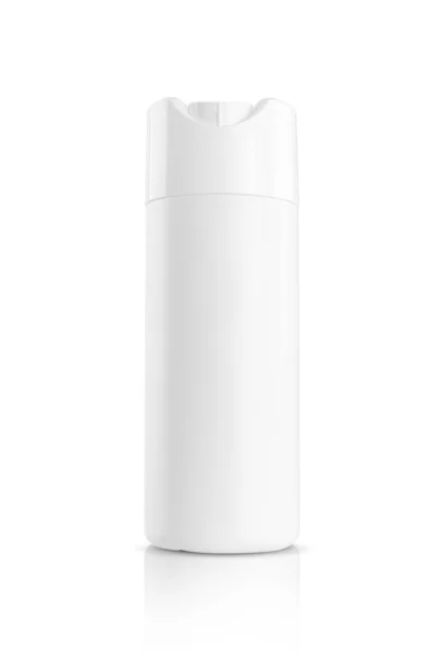 白の背景にクリッピングパスで隔離されたトイレタリーや衛生製品のデザインのモックアップのための白いプラスチックシャンプーボトルをパッケージ化 — ストック写真