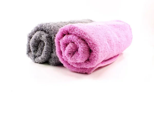 Asciugamano Rosa Grigio Isolato Sfondo Bianco — Foto Stock