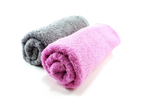 Roze Grijze Handdoek Handdoek Geïsoleerd Witte Achtergrond — Stockfoto
