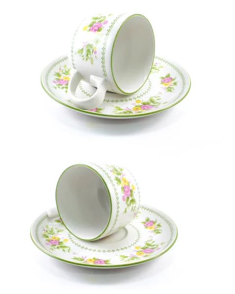 Xícara Chá Porcelana Antiga Isolada Fundo Branco — Fotografia de Stock
