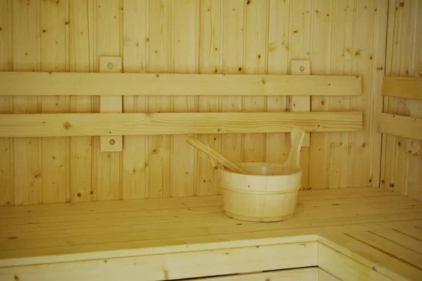 Holz Saunaeimer Zubehör Innenraum Der Sauna Spa — Stockfoto