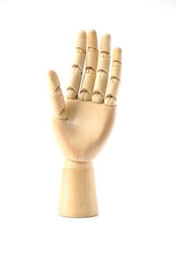 Tahta el beyaz arkaplanda izole edilmiş.