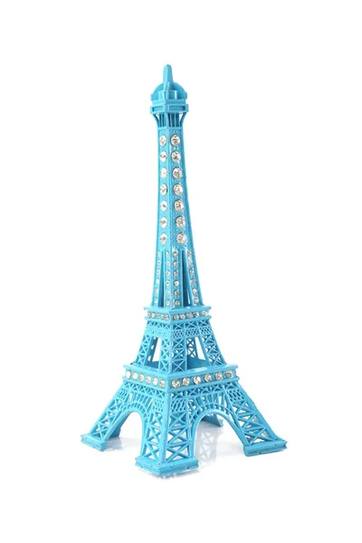 Blå Eiffel Tower Staty Isolerad Vit Bakgrund — Stockfoto