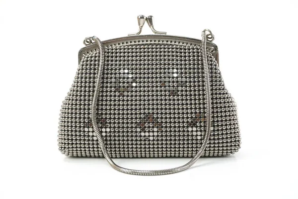 Silver Metallic Handbag Clutch Isolated White Background — Stock Photo, Image
