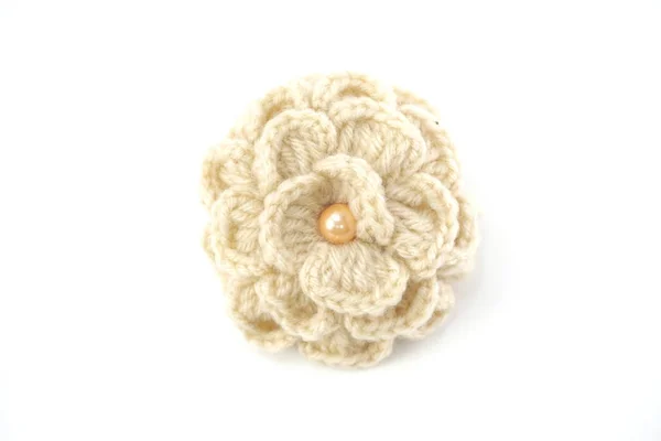 Handmade Knitting Crochet Flowers Isolated White Background — Stock Photo, Image