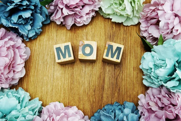 Happy Mother Day Concept Alphabet Letters Space Wooden Background — Stock Photo, Image