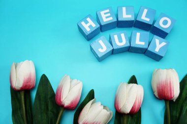 Merhaba Temmuz alfabesi harfi mavi zemin üzerine