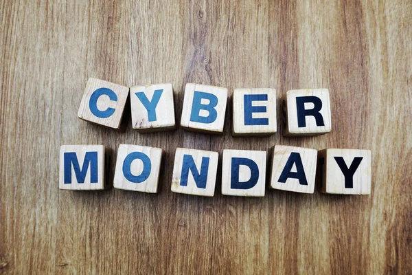 Cyber Monday Alphabet Letter Wooden Background — Stock Photo, Image