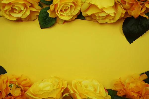 Colorful Yellow Roses frame with space for copy