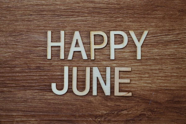Happy June Text Message Wooden Background — Stock Photo, Image