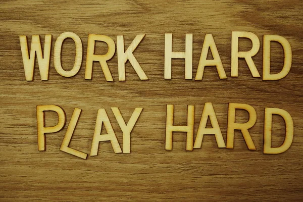 Work Hard Play Hard Alphabet Letters Wooden Background Business Concept — Stock Photo, Image