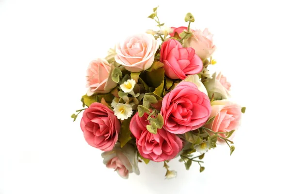 Rosa Künstliche Rosen Blühen Isoliert Auf Weißem Hintergrund — Stockfoto