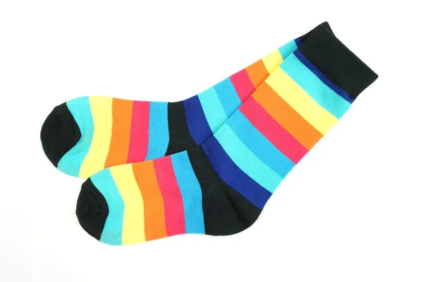 Kleurrijke Stripe Sokken Geïsoleerd Witte Achtergrond — Stockfoto