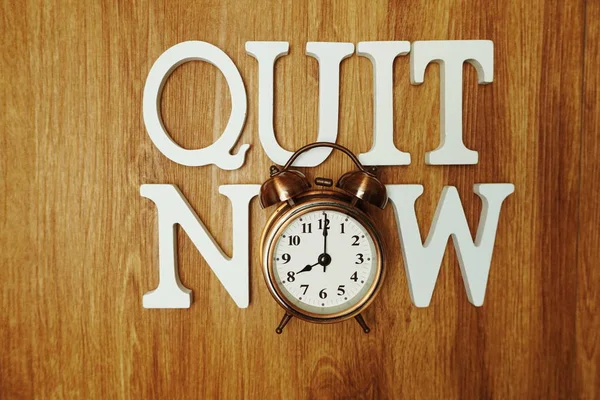 Quit Now Word Alphabet Letters Wooden Background — Stock Photo, Image