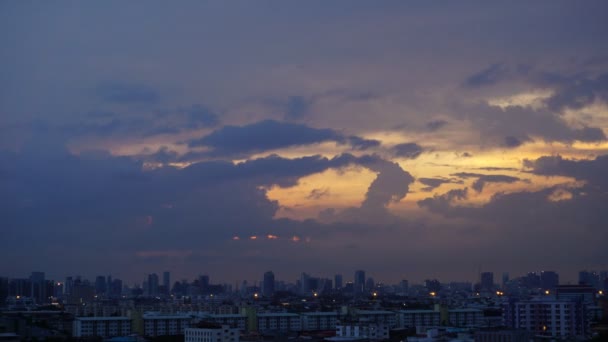 Şehir Sunset Alacakaranlık Zaman Atlamalı Panorama Görünümü — Stok video