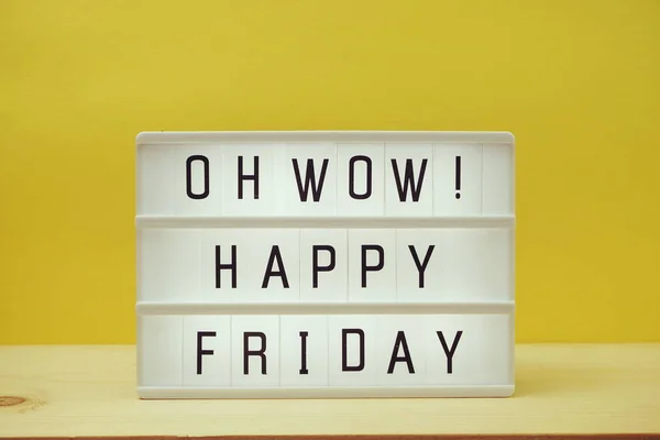 Hello Friday Text Light Box Space Copy Yellow Background — Stock Photo, Image