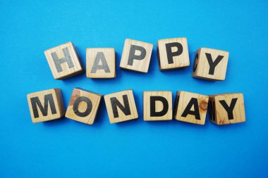 Mavi arka plan üzerinde Happy Monday metin alfabesi harfi